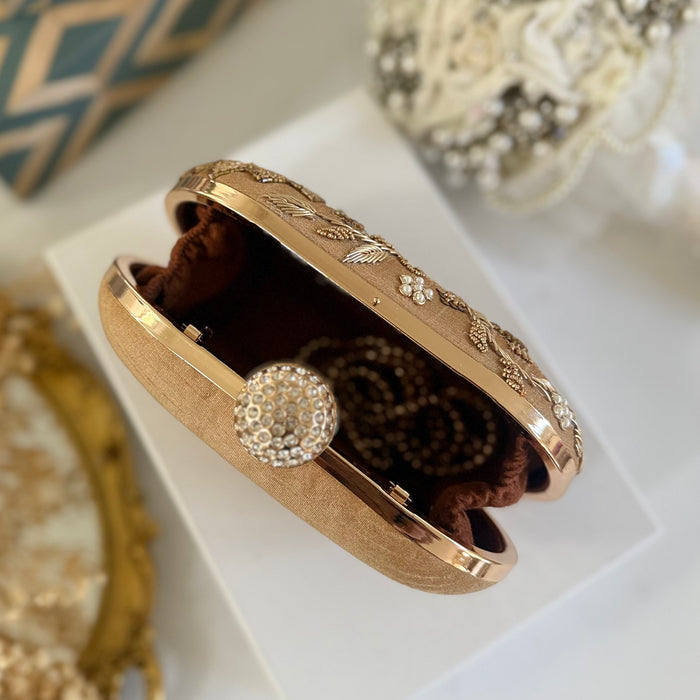 Gold Peacock Zardozi Embroidered Clutch|Gold Evening Bag