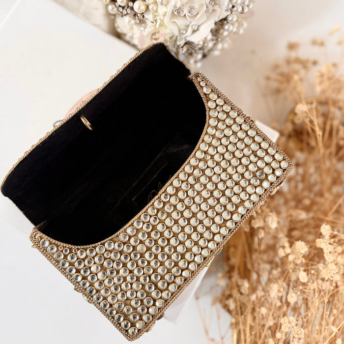 Rose Quartz Clutch | Natural Gemstone and Kundan Clutch