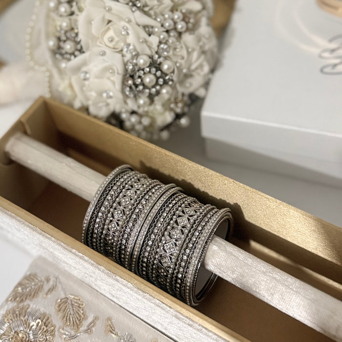 Silver Bangle Set with Pearls