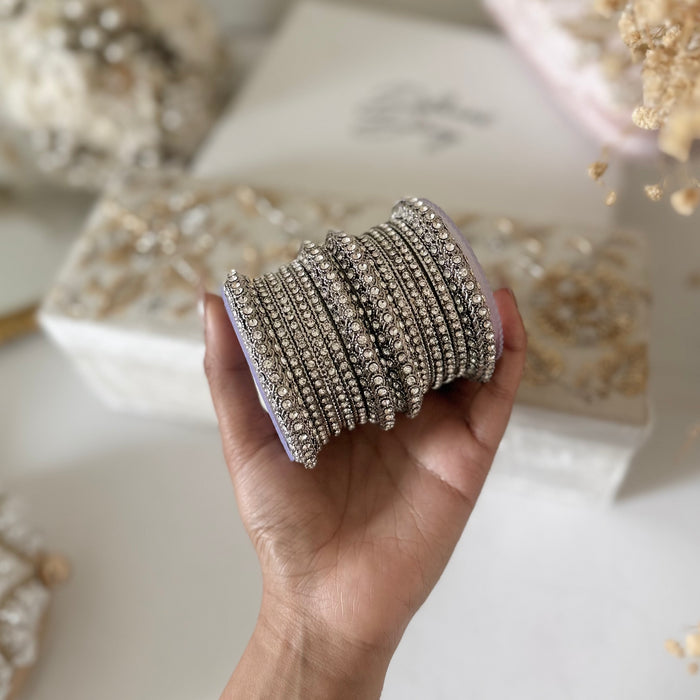 Silver Finish Bridal Bangle Set: Bangle Set With Stones