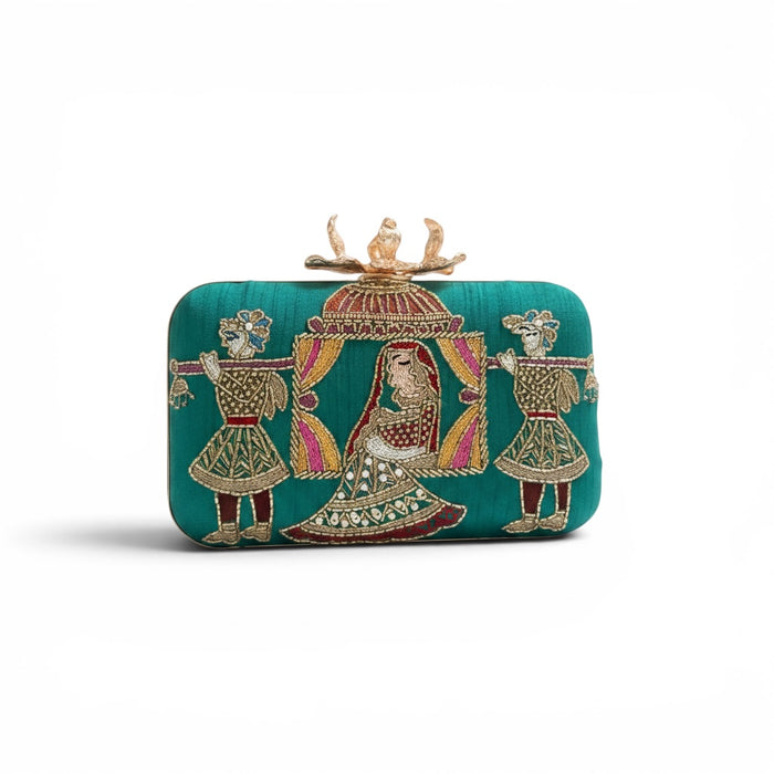 Teal Dholi Clutch | Bridal Evening Statement Bag