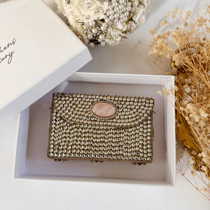 Rose Quartz kundan Clutch