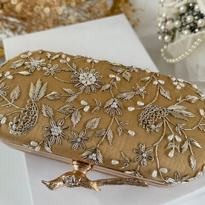 Gold Bird-Motifs Bridal Clutch