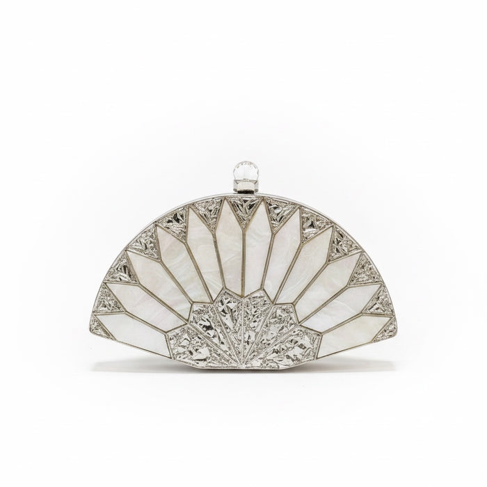 Mother of Pearl Statement Clutch: Silver Plated Fan Clutch