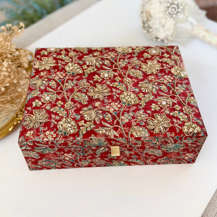Rusty Red Bridal Trousseau Box | Hand-Emroidered Keepsake Box