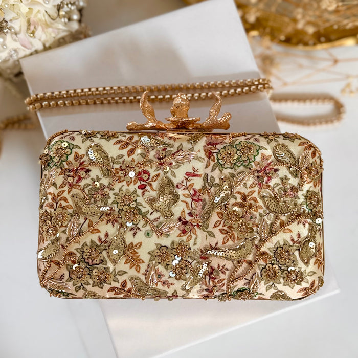 Sage Green Floral Clutch | Hand-Embroidered Evening Bag