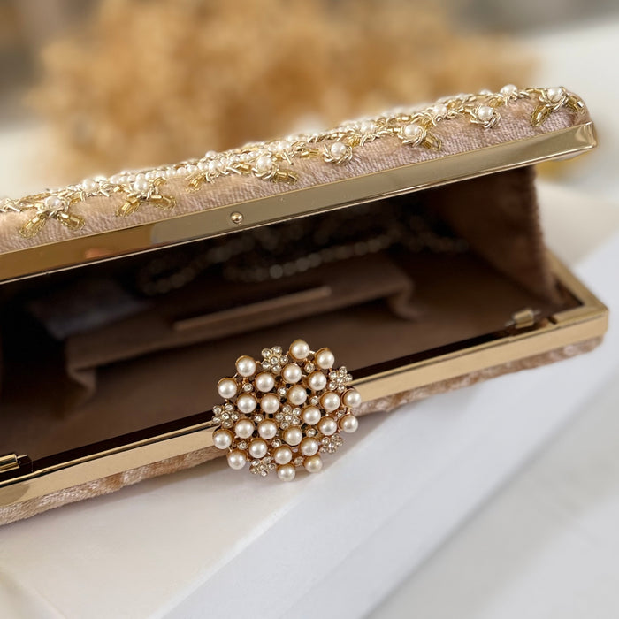 Gold Beaded Velvet Bridal Clutch Zardosi Wedding Purse