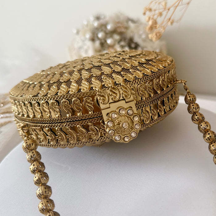 Mini Statement Antique Gold Metal Clutch