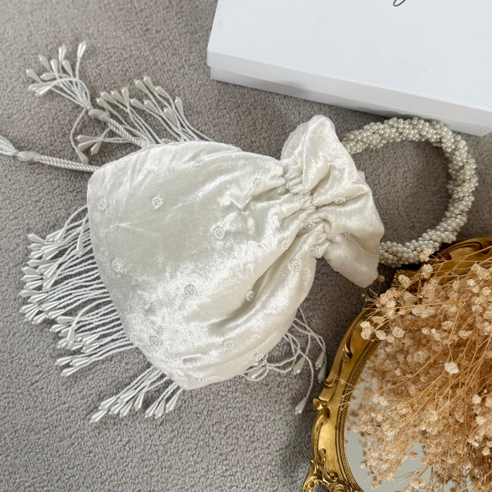Ivory Beaded Potli Bag: Beaded Wedding Day Bag