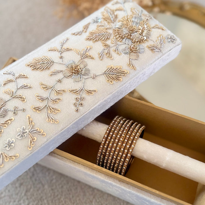 Beaded Bangle Set : White and Gold Bangle Set of 8