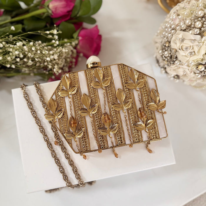 Mother of Pearl Clutch: Gold Leaf Bridal Evening Bag