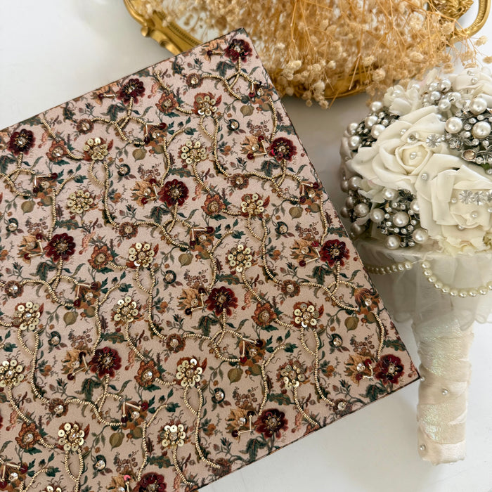 Gold Embroidered Bridal Trousseau Box | Hand-Emroidered Keepsake Storage Box