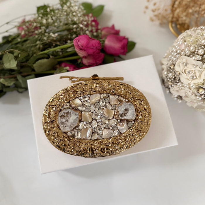 Gold Pearl Bridal Clutch: 14k Gold Plated Evening Bag