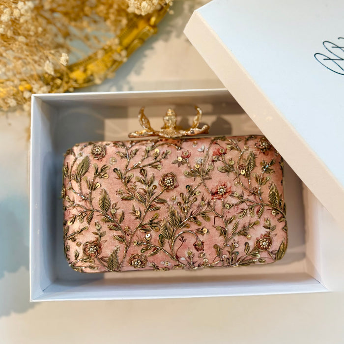 Dusty Pink Rose Clutch | Hand-Embroidered Floral Evening Bag
