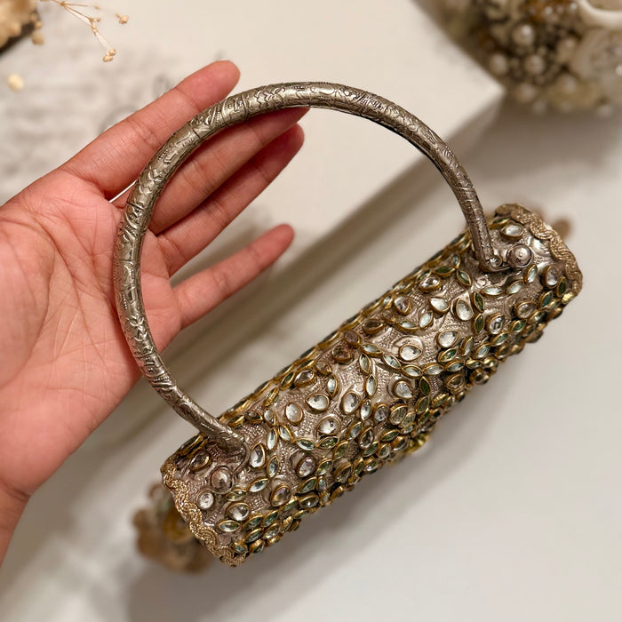 Handmade Kundan Brass Clutch: Vintage Style Wedding Handbag