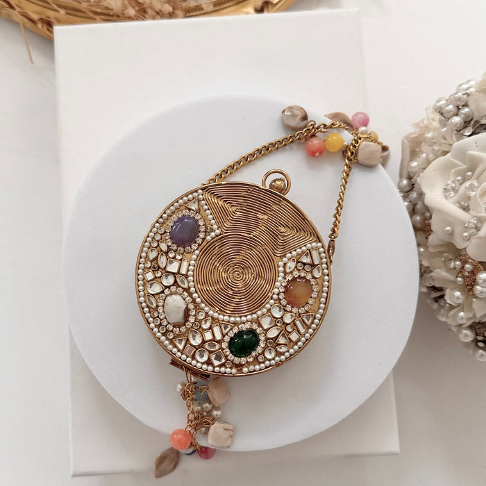 Mini Multi-Color Natural Gemstone Round Clutch