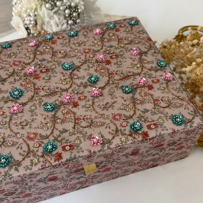 Multi-Color Bridal Trousseau Box | Hand-Embroidered Keepsake Box