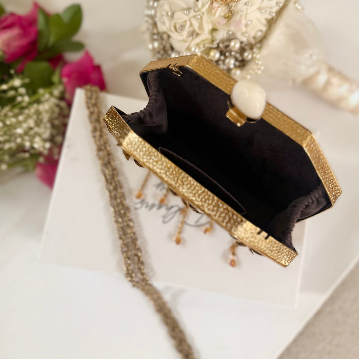 Mother of Pearl Clutch: Gold Leaf Bridal Evening Bag