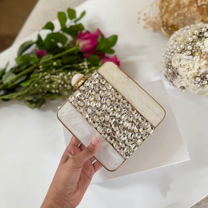 Gold Statement Clutch: Mother of Pearl & Crystal Evening Bag