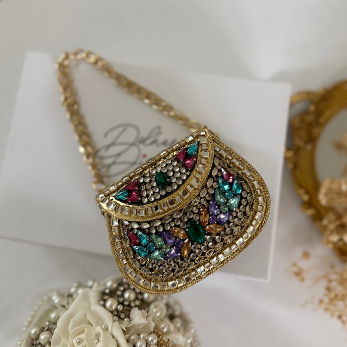 Multicolor Kundan Clutch | Mini Statement Bag
