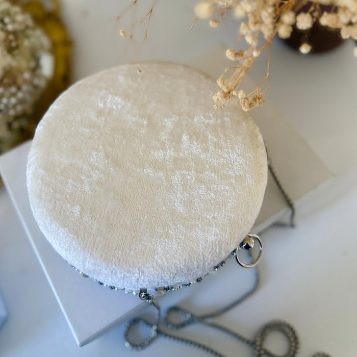 Beaded Bridal Clutch: Ivory Velvet Round Wedding Purse