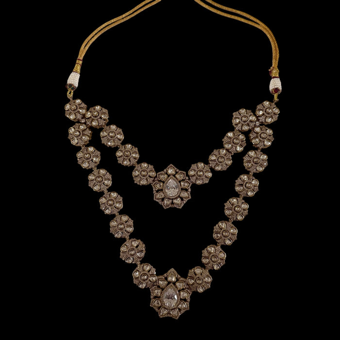 Gold and Silver Kundan Necklace - Premium Kundan Necklace Set