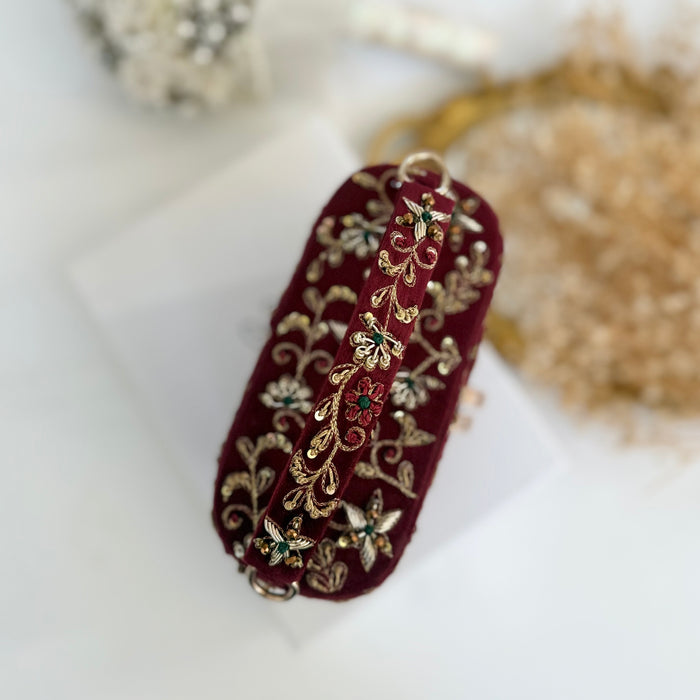 Maroon Vanity Case Bag | Hand Embroidered Suede Bridal Bag