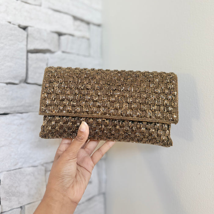 Handmade Antique Bronze Beaded Clutch: Bridal Evening Bag