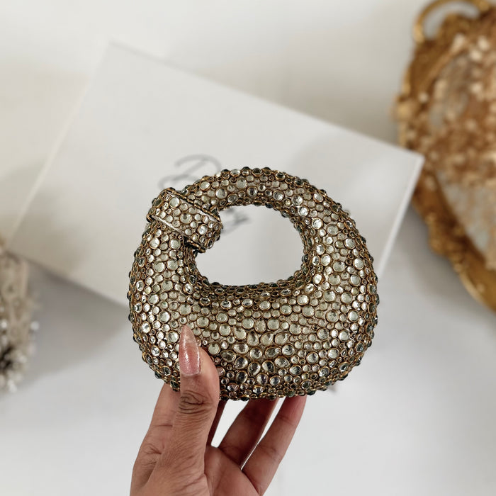 Kundan Stone Mini Clutch: Silver Mini Statement Clutch