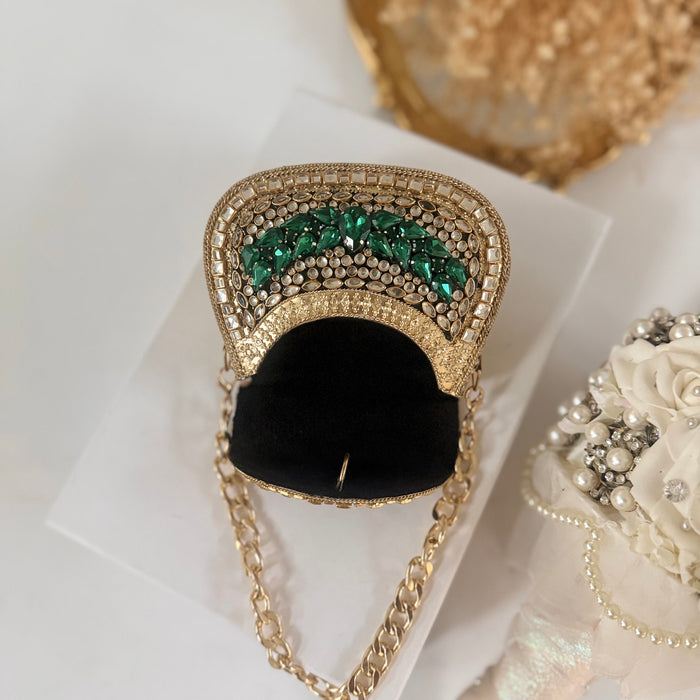Emerald Green Kundan Clutch: Mini Metal Statement Bag