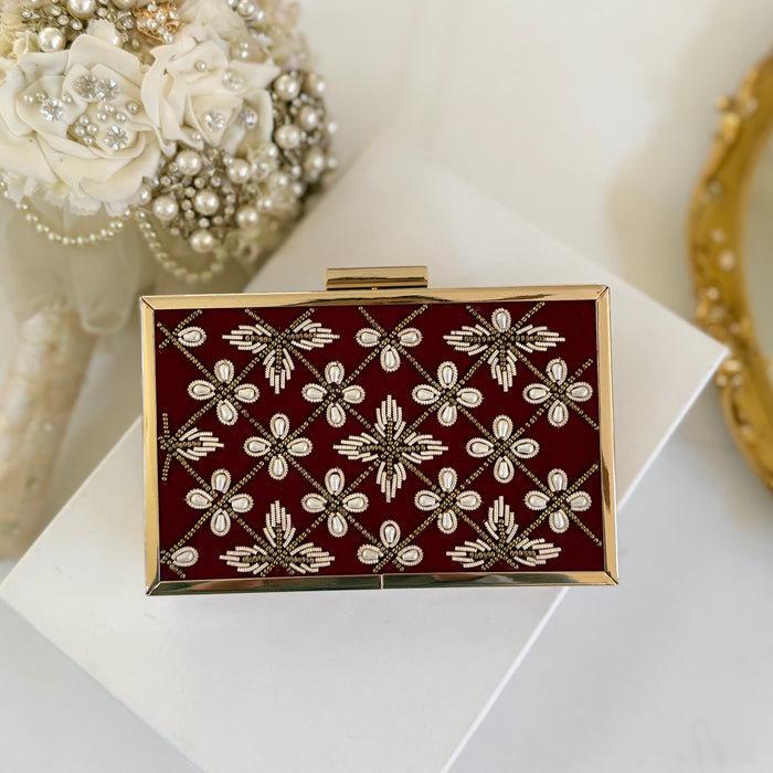 Maroon Velvet Bridal Clutch : Zardozi Work Evening Clutch
