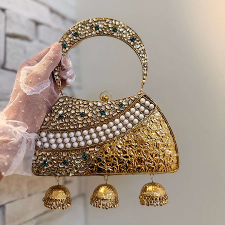 Kundan Brass Clutch with Jhumka Vintage Style Handbag