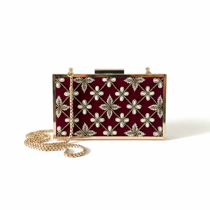 Maroon Velvet Bridal Clutch : Zardozi Work Evening Clutch