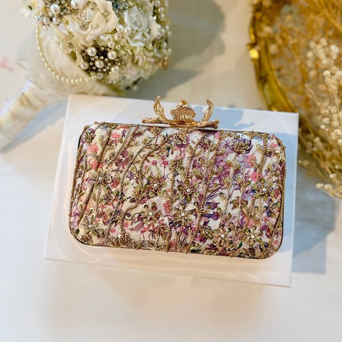 Multicolor Pastel Floral Clutch | Hand-Embroidered Floral Evening Bag