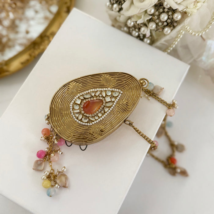 Peach Onyx Tear Drop Mini Clutch -Natural Gemstone Clutch