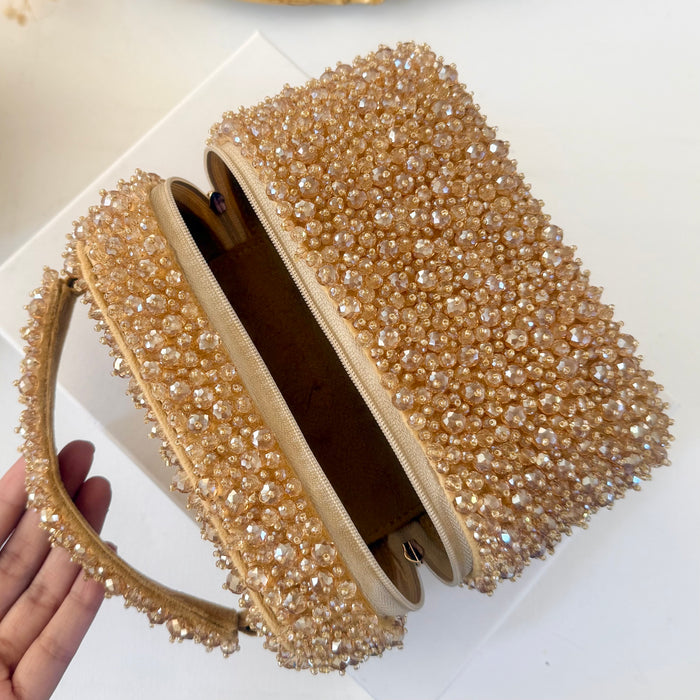 Vanity Case Bag | Crystal Embellished Suede Top Handle Bag