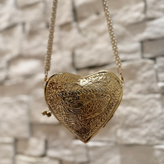 Heart Shape Mini Brass Clutch