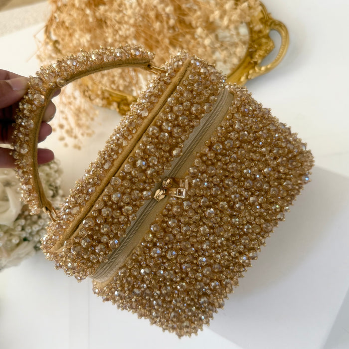 Vanity Case Bag | Crystal Embellished Suede Top Handle Bag