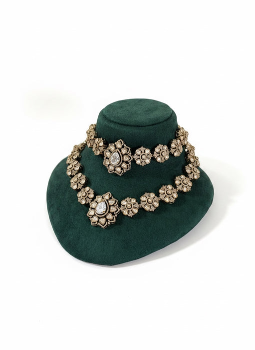 Gold and Silver Kundan Necklace - Premium Kundan Necklace Set