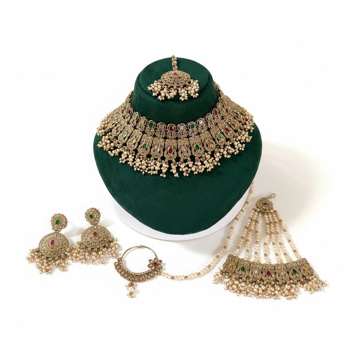 Antique Gold Plated Reverse AD Bridal Set Kundan Bridal Necklace Set