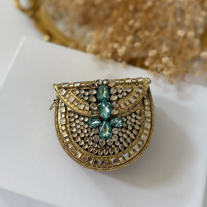 Mini Kundan Clutch Green Mini Statement Clutch | Sage Green Clutch