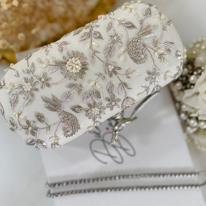 Ivory Bird-Motifs Bridal Clutch