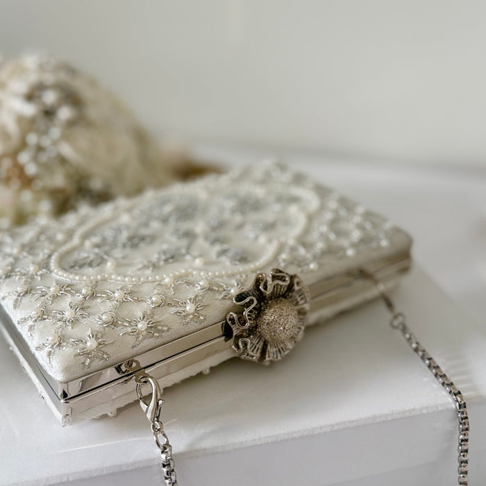 Ivory Velvet Clutch: Beaded Zardosi Work Bridal Wedding Day Purse