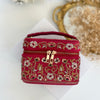 Fuchsia Vanity Case Bag | Hand Embroidered Suede Bridal Bag