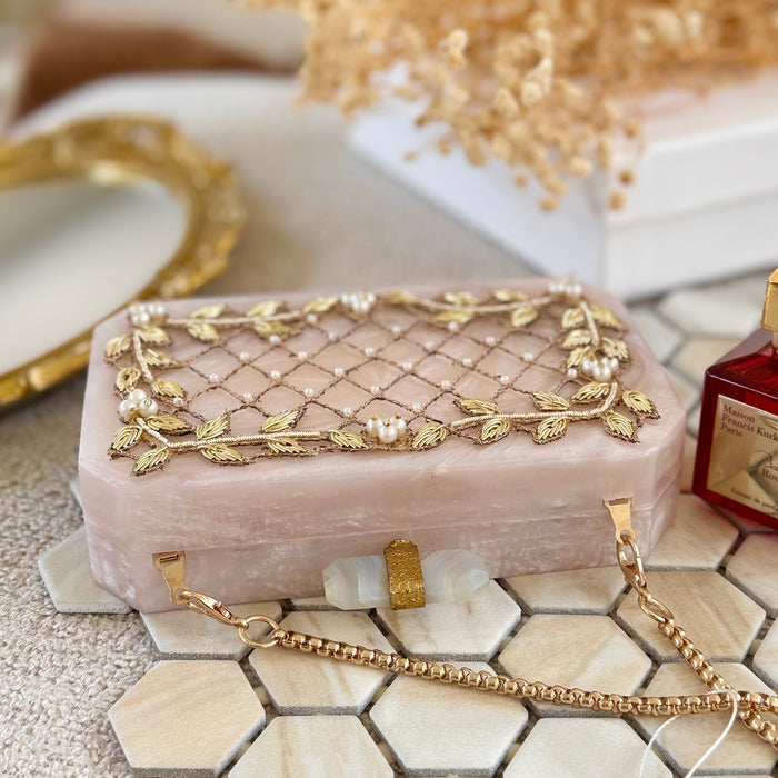 Hand-Embroidered Bridal Clutch: Ivory & Gold Wedding Evening Bag