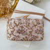 Champagne Bird Motif Hand-Embroidered Clutch With Bird Knob
