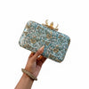 Teal Blue Hand-Embroidered Clutch With Large Flower Clasp 