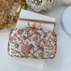 Champagne Bird Motif Hand-Embroidered Clutch With Bird Knob
