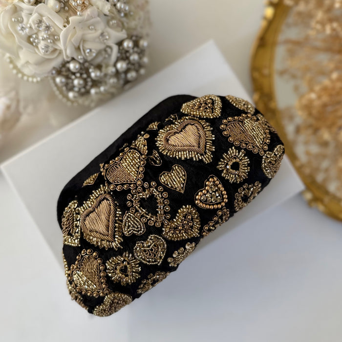 Black Velvet Evening Pouch Bag | Traditional Zardosi Embroidery