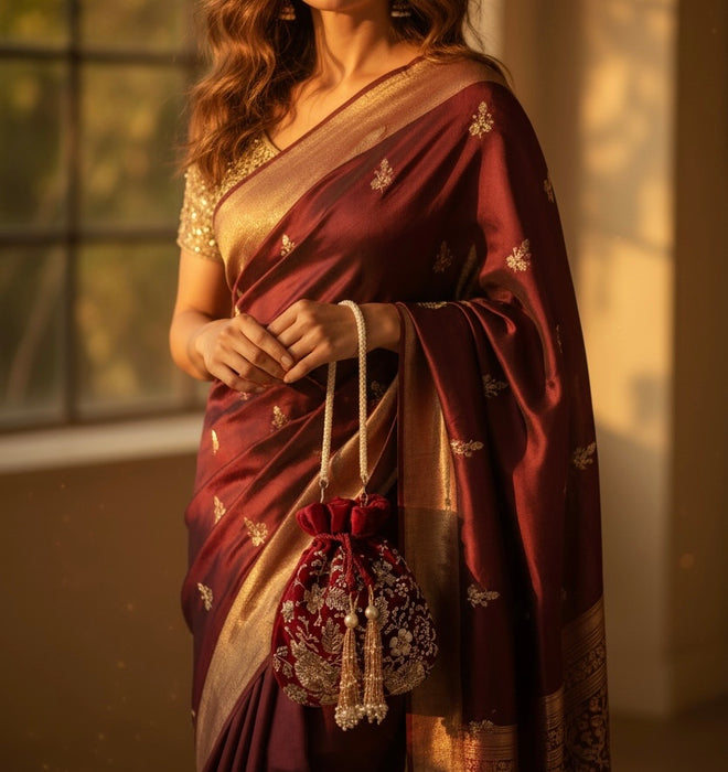 Maroon bridal potli bag